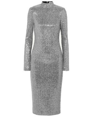 Rebecca Vallance Mona Midi Dress Long Sleeve Sequins Holiday Silver Metallic 4
